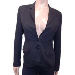 French Connection Linen Blazer Jacket Black Fitted Size 6 Single Breasted